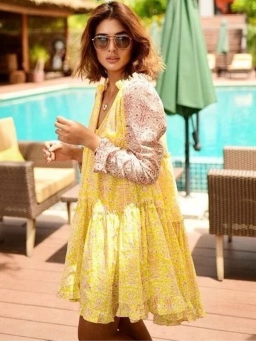 Charina Sarte Yellow And Sand Ikat Swing Dress